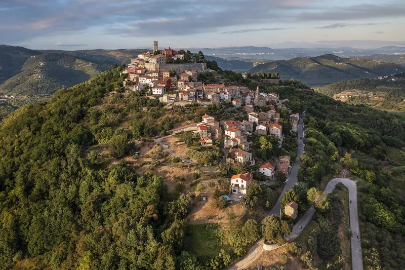 The hill town of Motovun in Istria from above