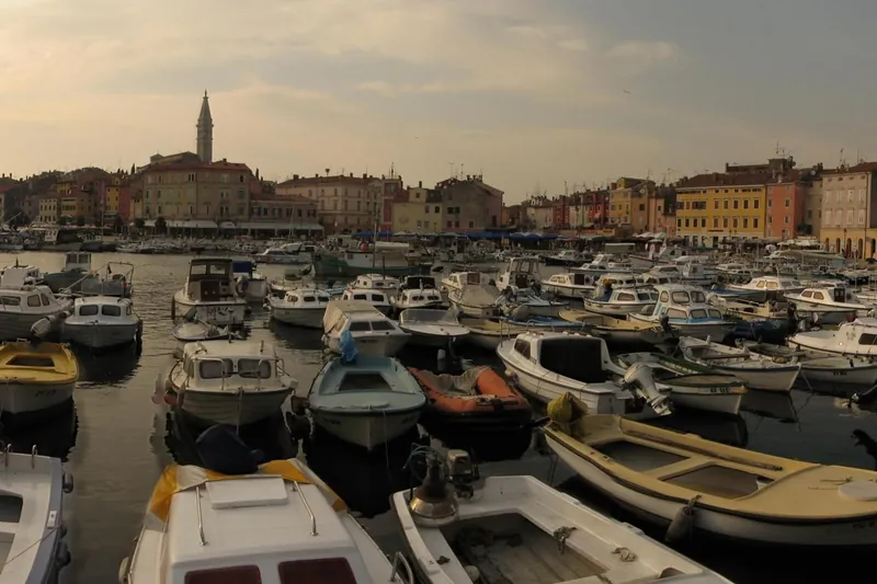 Rovinj old town seen across the harbour